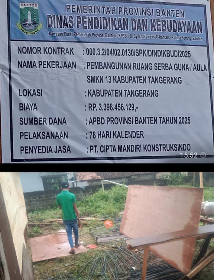 Diduga Abaikan K3 dan Pengawasan, Proyek GSG SMKN 13 Kabupaten Tangerang Disorot
